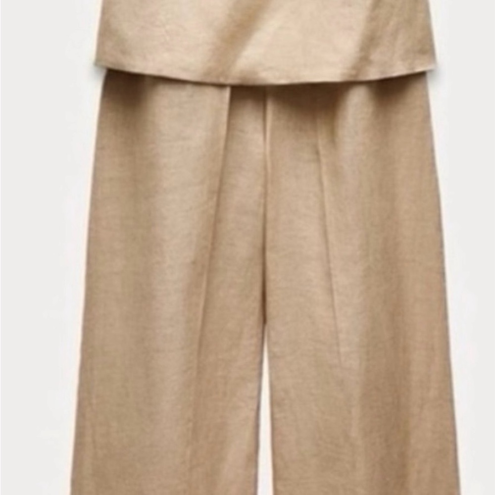 Zara chic  Tan Wide-Leg Linen Pants Suit - Women - Picture 4 of 6